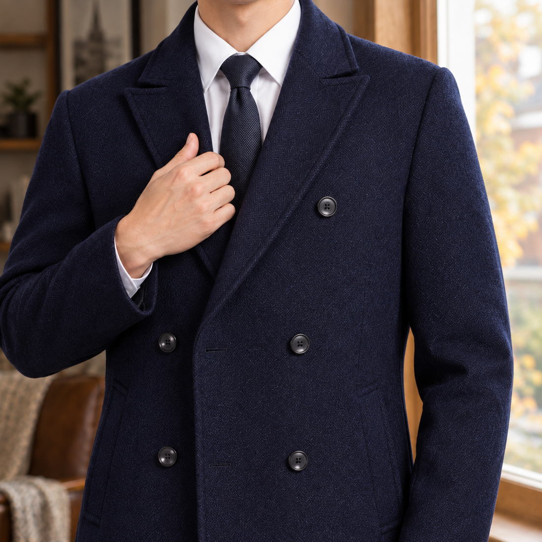 Marco Double Breasted Coat - Navy