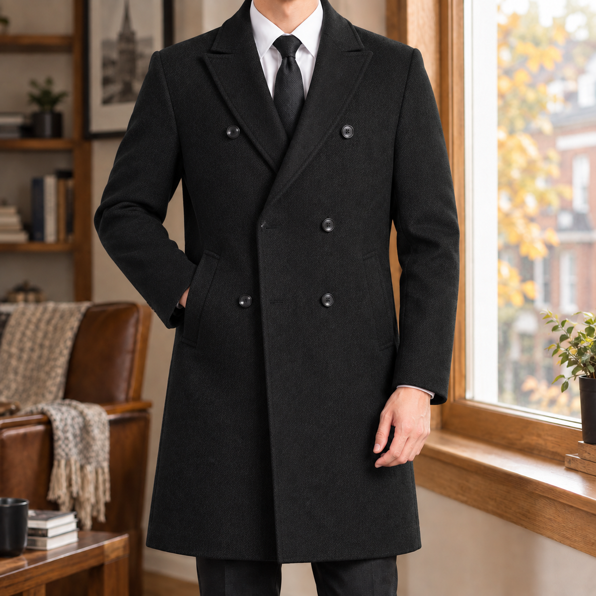 Marco Double Breasted Coat - Black
