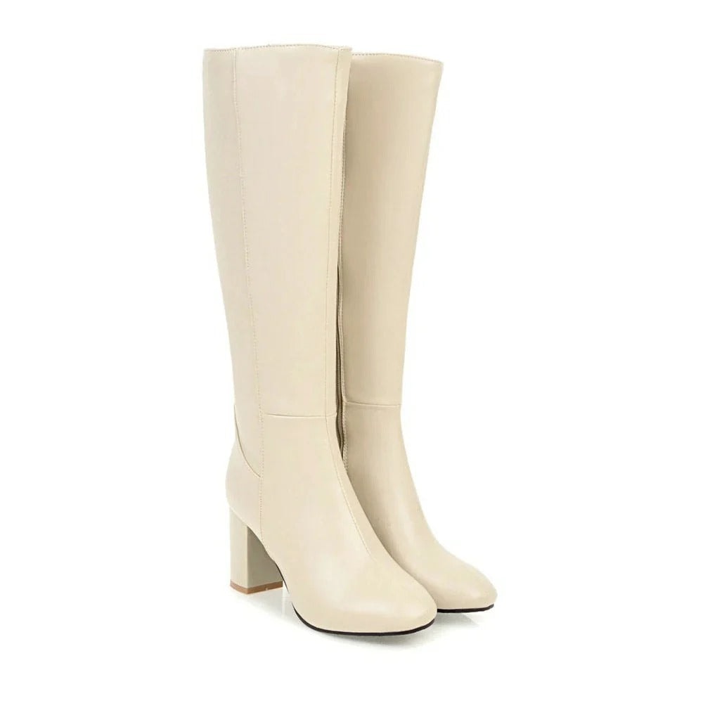Knee-high Women's Boots with Heel - Sienna-Beige-3.0-Nora Luxe