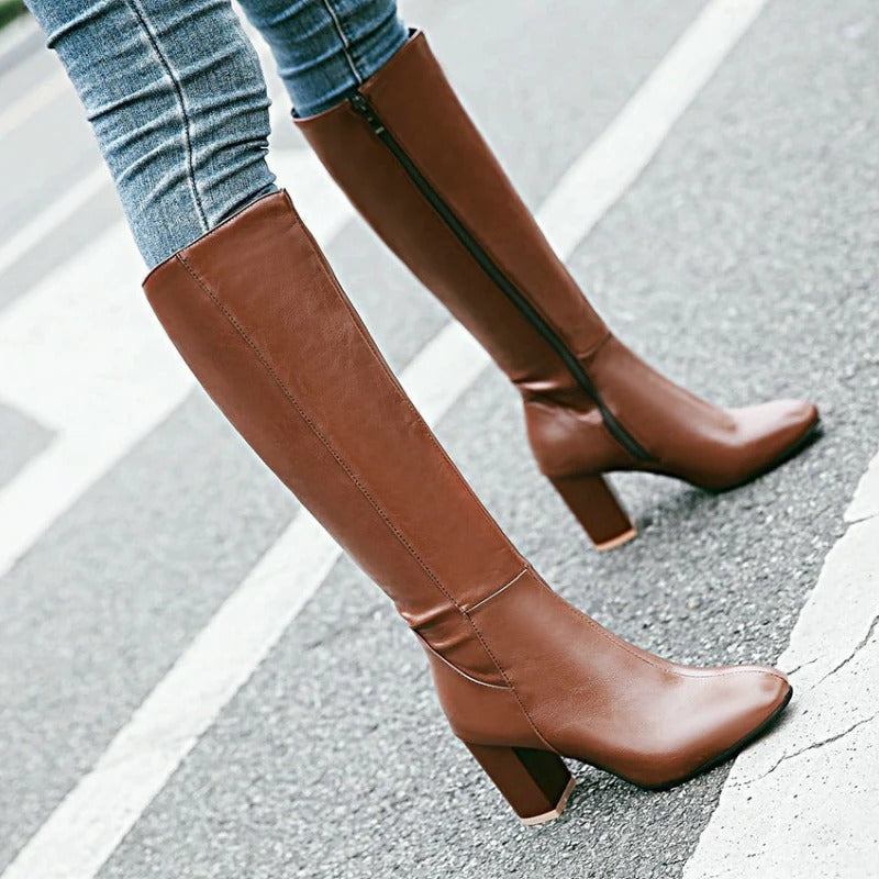 Knee-high Women's Boots with Heel - Sienna-Black-3.0-Nora Luxe