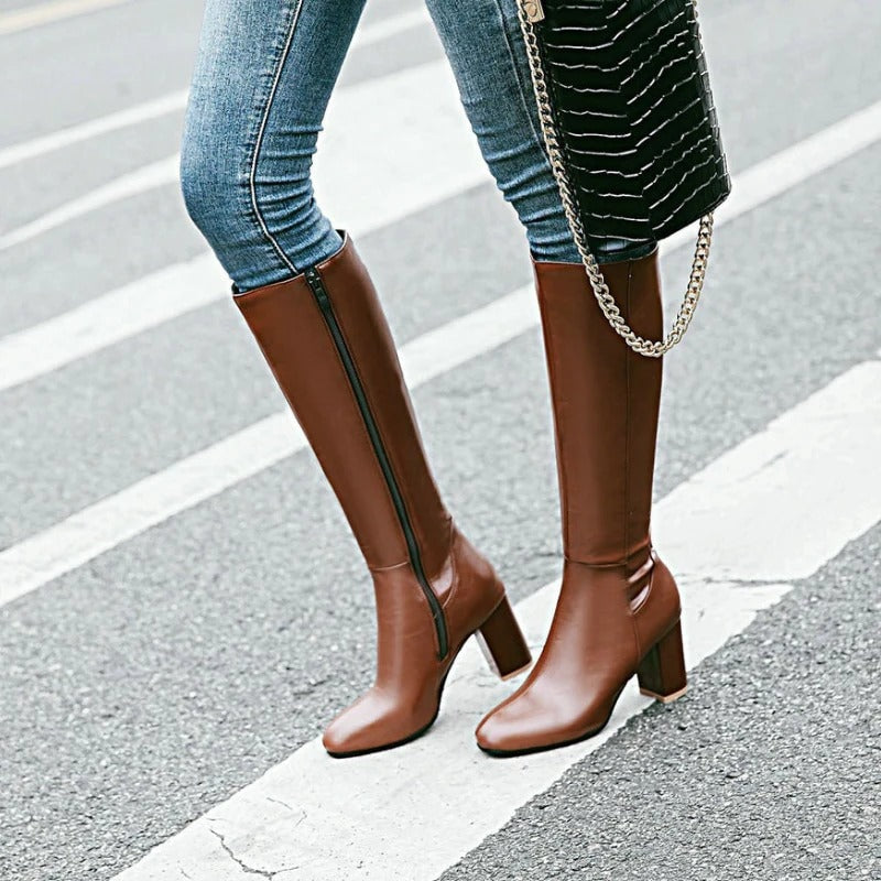 Knee-high Women's Boots with Heel - Sienna-Black-3.0-Nora Luxe