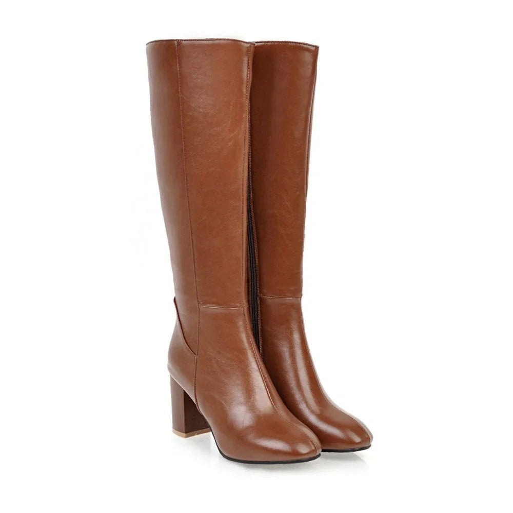 Knee-high Women's Boots with Heel - Sienna-Brown-3.0-Nora Luxe