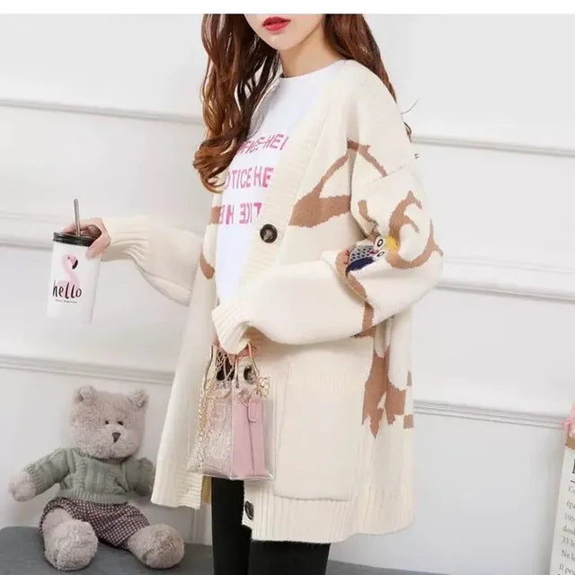 Knitted Cardigan with Playful Print and Button Closure - Nova