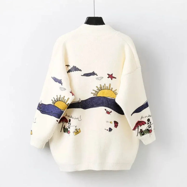 Knitted Cardigan with Playful Print and Button Closure - Nova