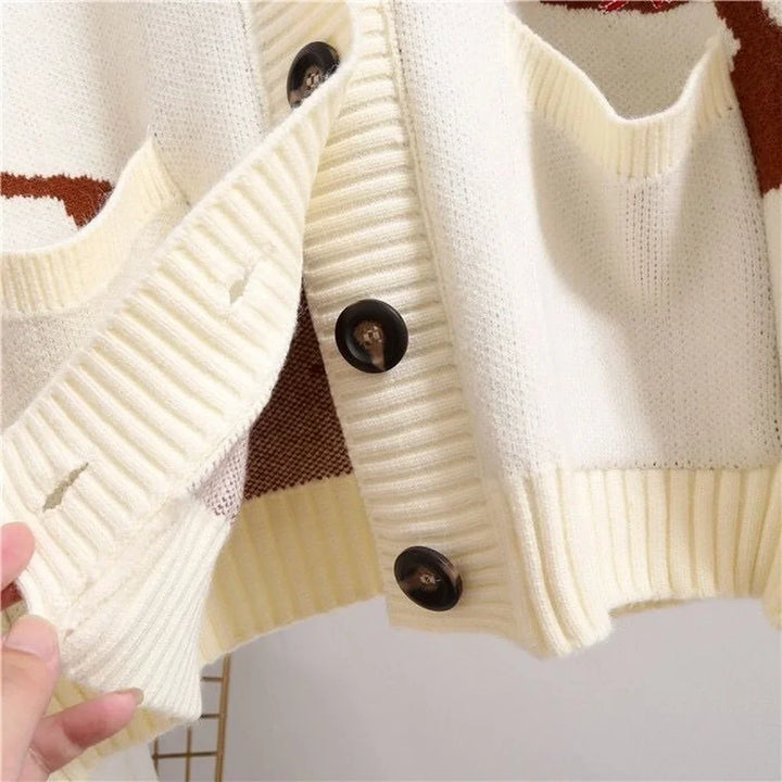 Knitted Cardigan with Playful Print and Button Closure - Nova