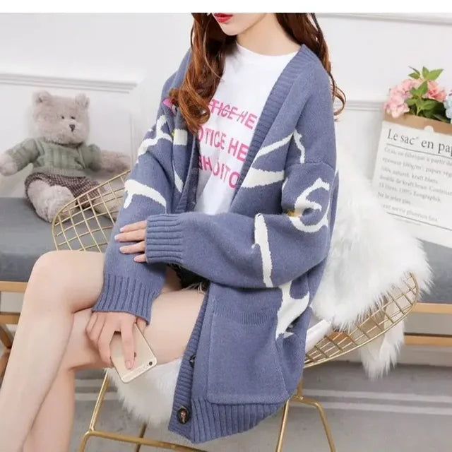Knitted Cardigan with Playful Print and Button Closure - Nova