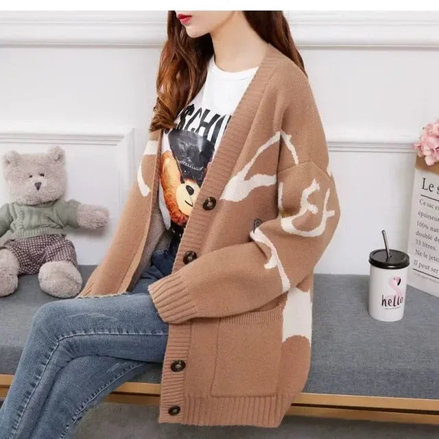 Knitted Cardigan with Playful Print and Button Closure - Nova