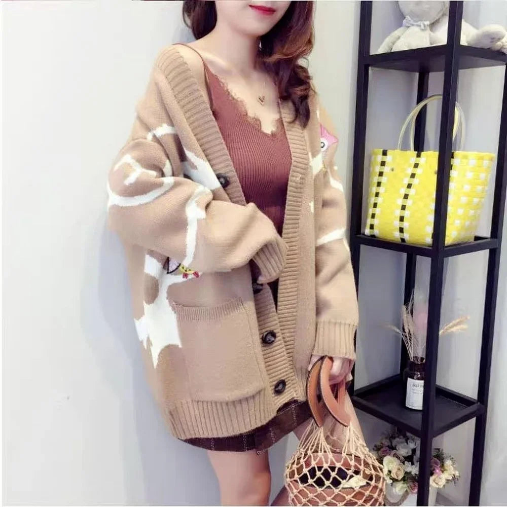 Knitted Cardigan with Playful Print and Button Closure - Nova