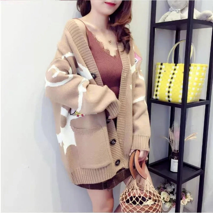 Knitted Cardigan with Playful Print and Button Closure - Nova