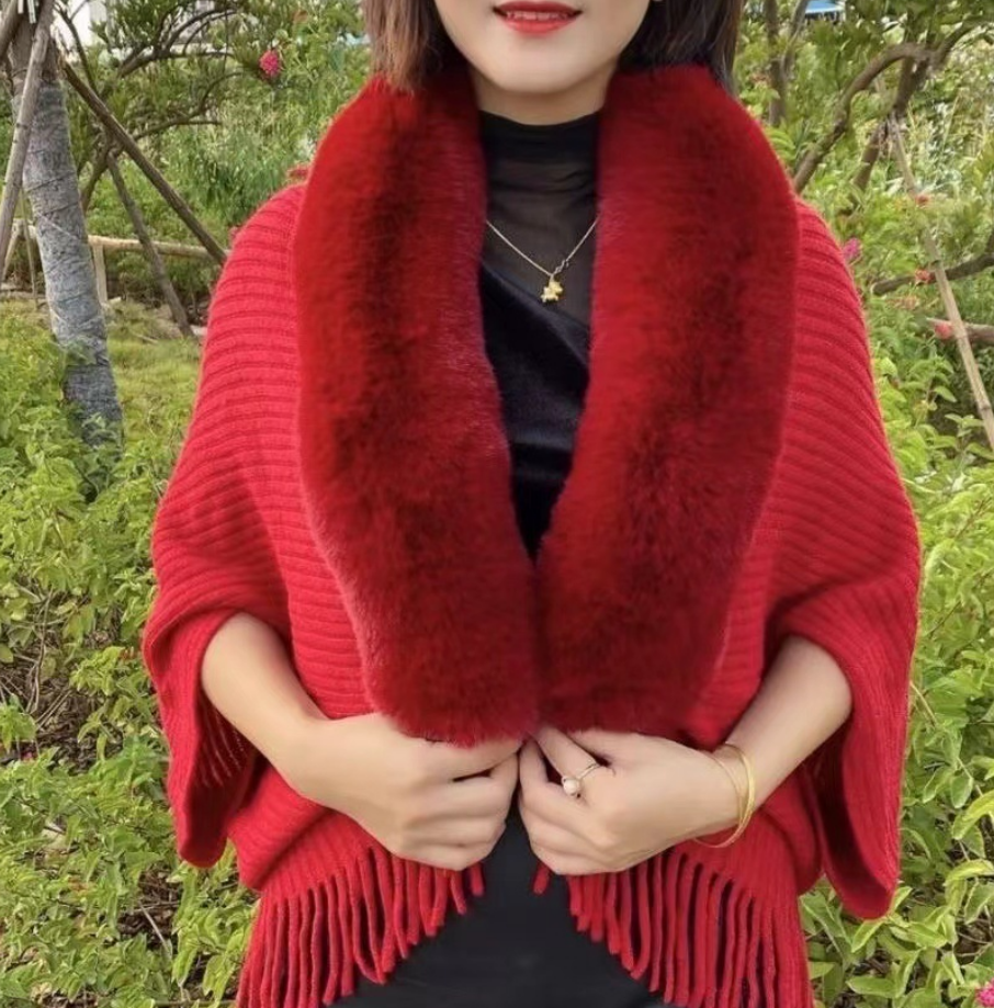 Ladies' Coat Louise – With Luxurious Faux Fur Collar | One Size-Burgundy red-Nora Luxe