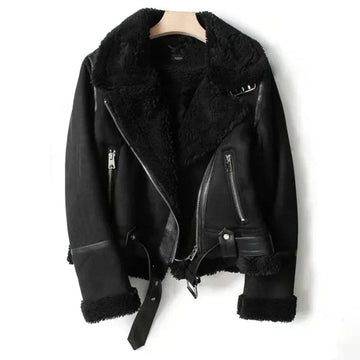 Quincy | Women's Faux Fur Lined Suede Biker Jacket