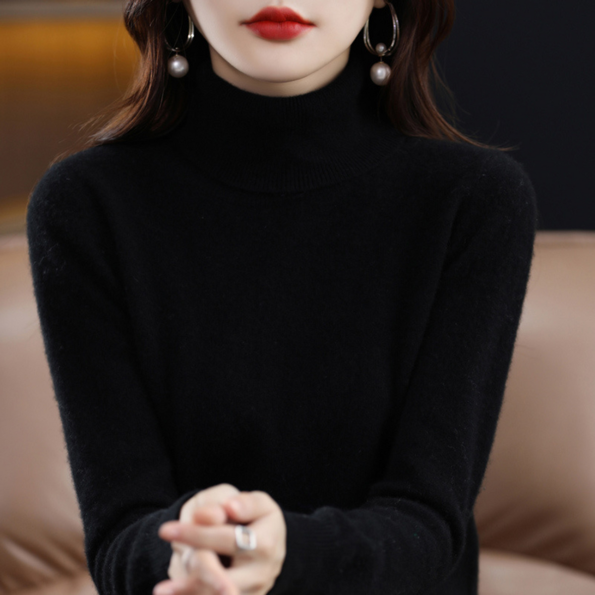 Luxury Cashmere Ladies Turtleneck - Elena-Black-S-Nora Luxe
