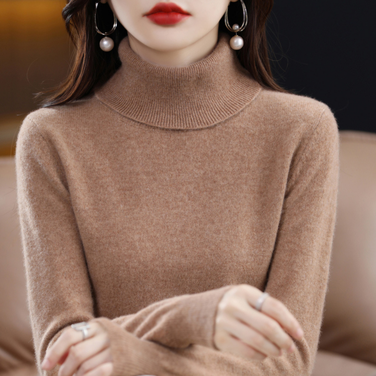 Luxury Cashmere Ladies Turtleneck - Elena-Brown-S-Nora Luxe