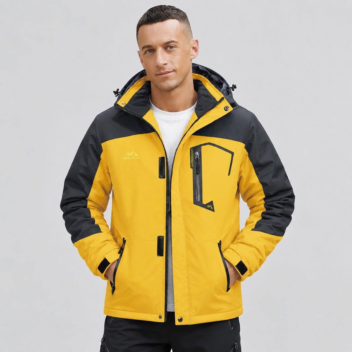 Yellow MAGCOMSEN Men's Water-Repellent Winter Ski Jacket with Fleece Lining in #Color_Yellow