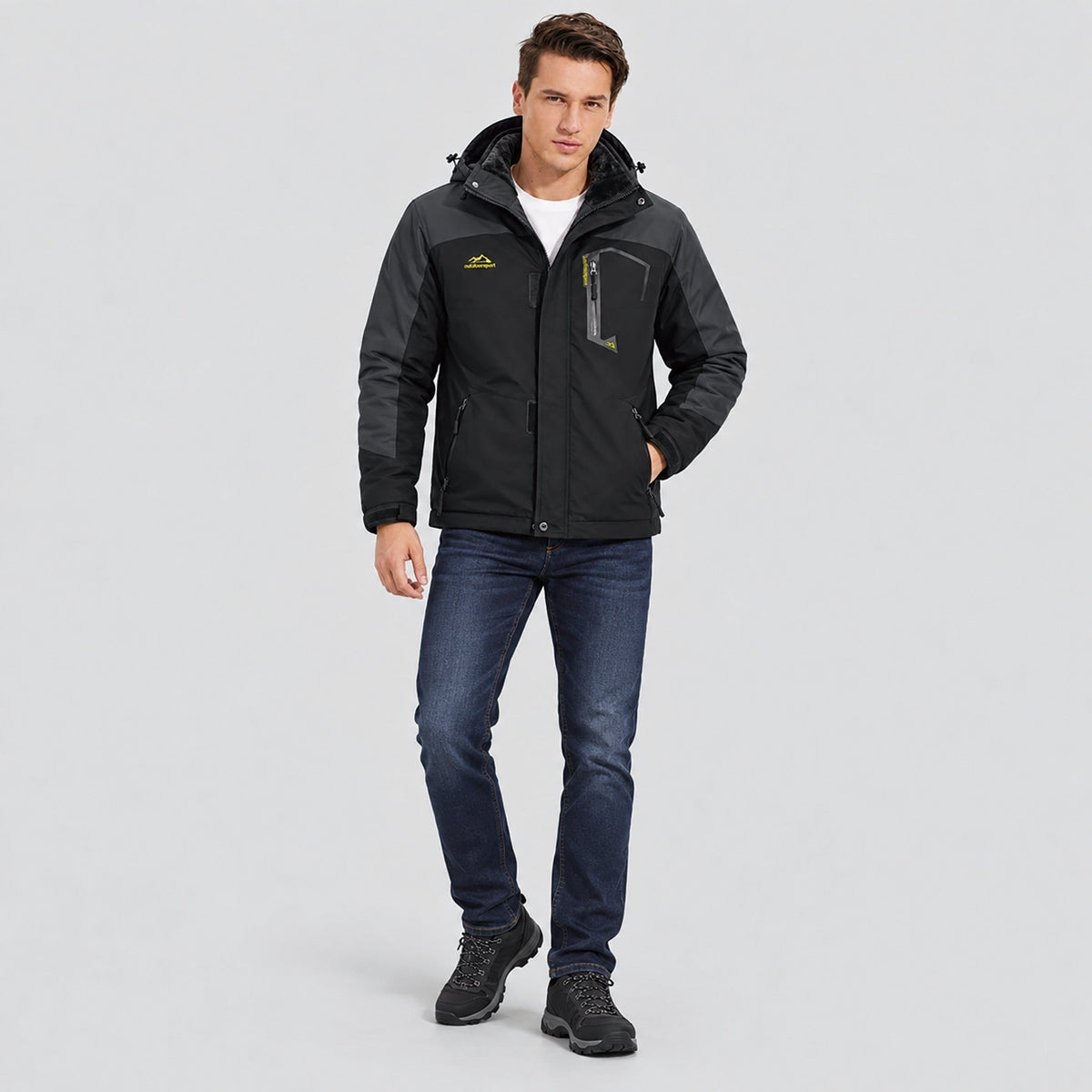Black Grey MAGCOMSEN Men's Water-Repellent Winter Ski Jacket with Fleece Lining in #Color_Black Grey
