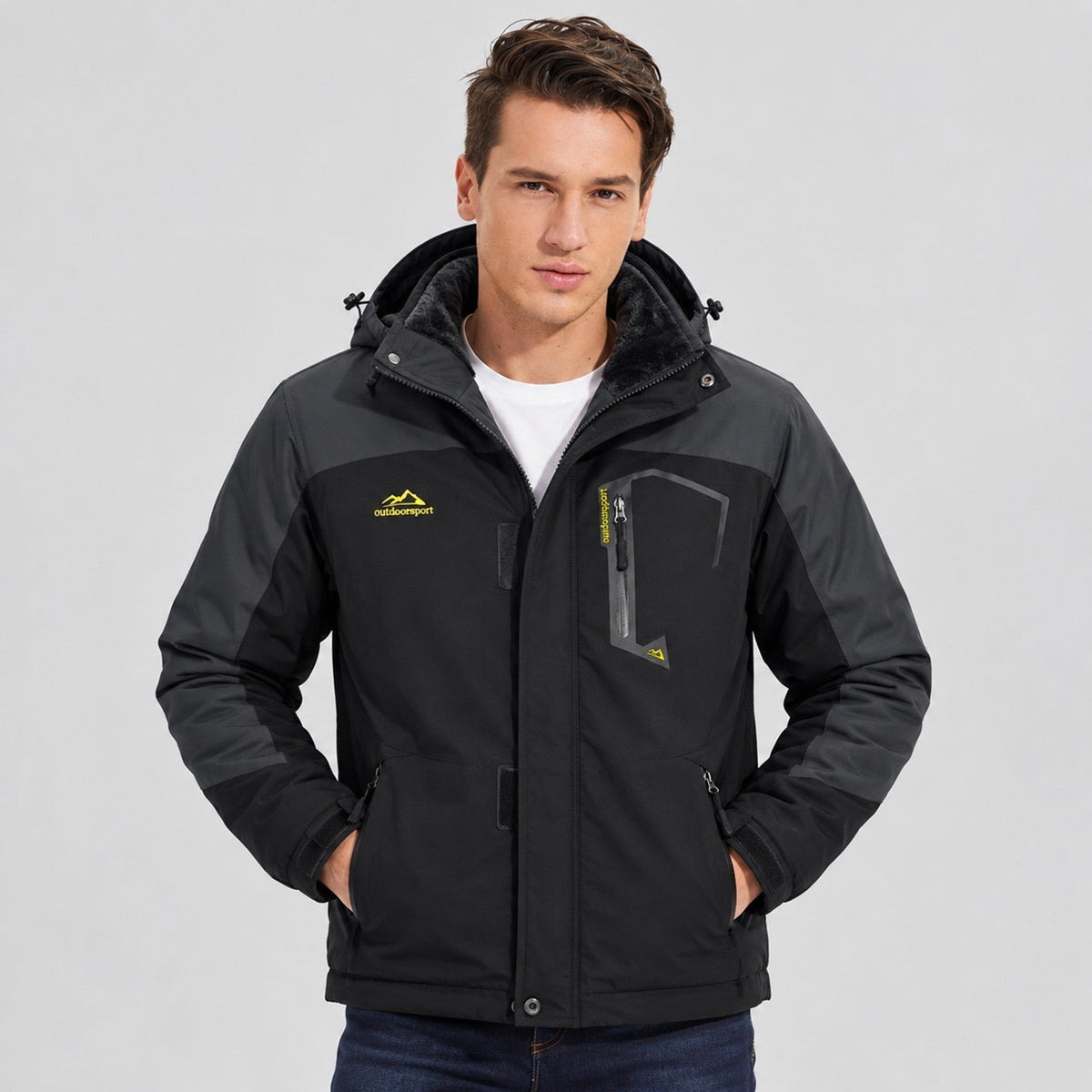 Black Grey MAGCOMSEN Men's Water-Repellent Winter Ski Jacket with Fleece Lining in #Color_Black Grey