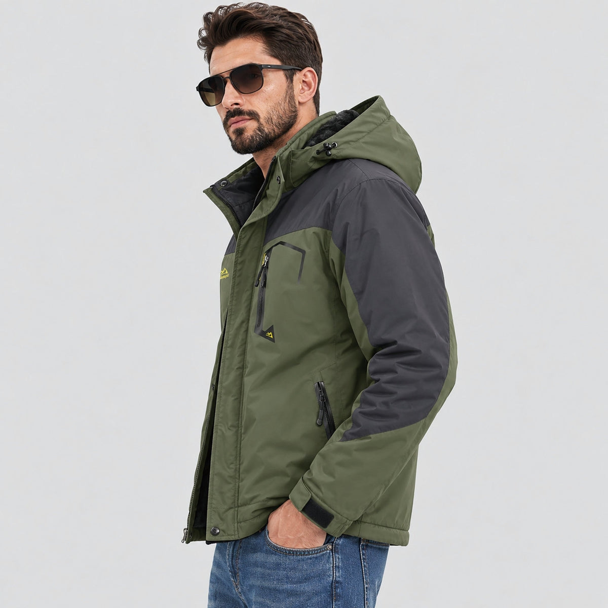 Army Green MAGCOMSEN Men's Water-Repellent Winter Ski Jacket with Fleece Lining in #Color_Army Green