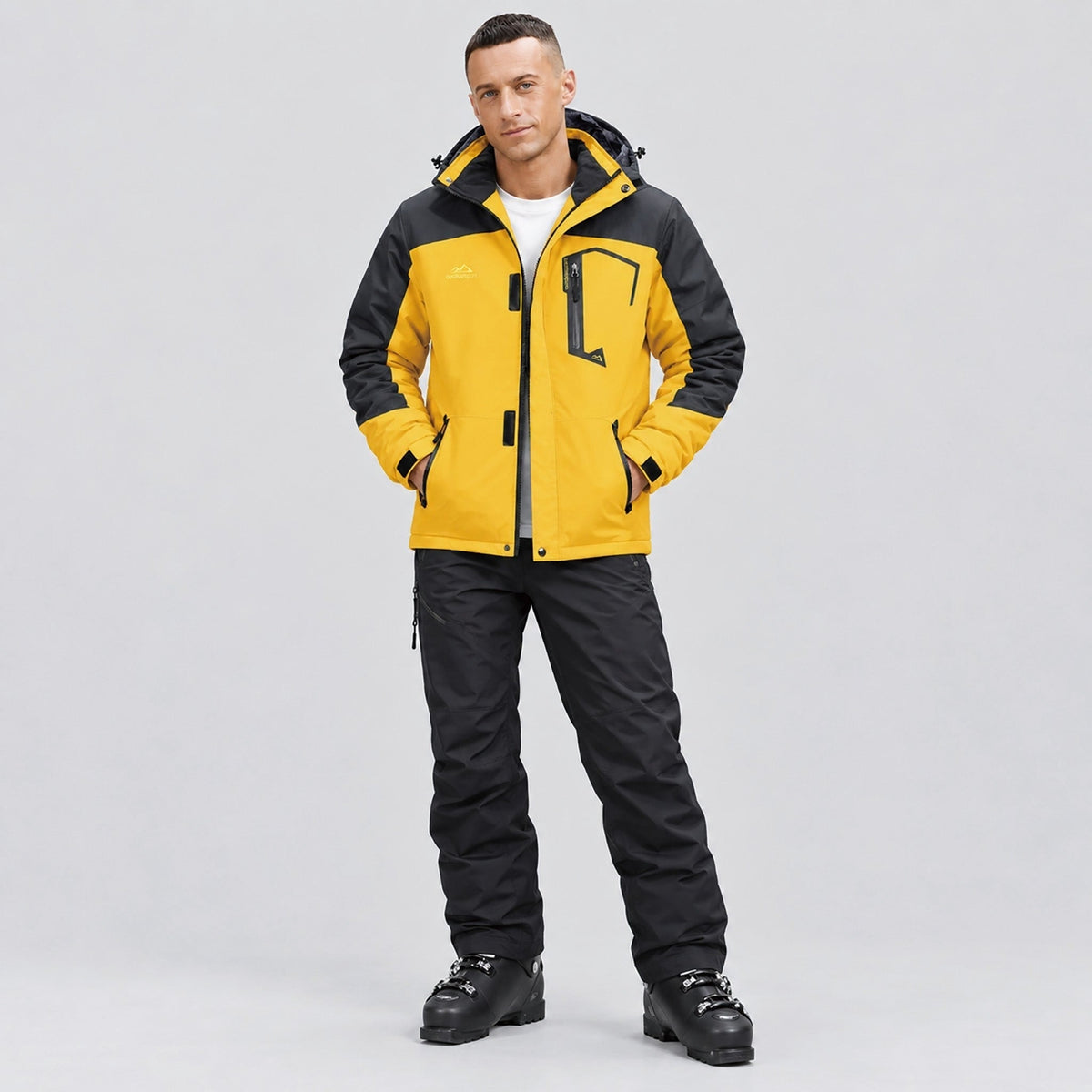 Yellow MAGCOMSEN Men's Water-Repellent Winter Ski Jacket with Fleece Lining in #Color_Yellow