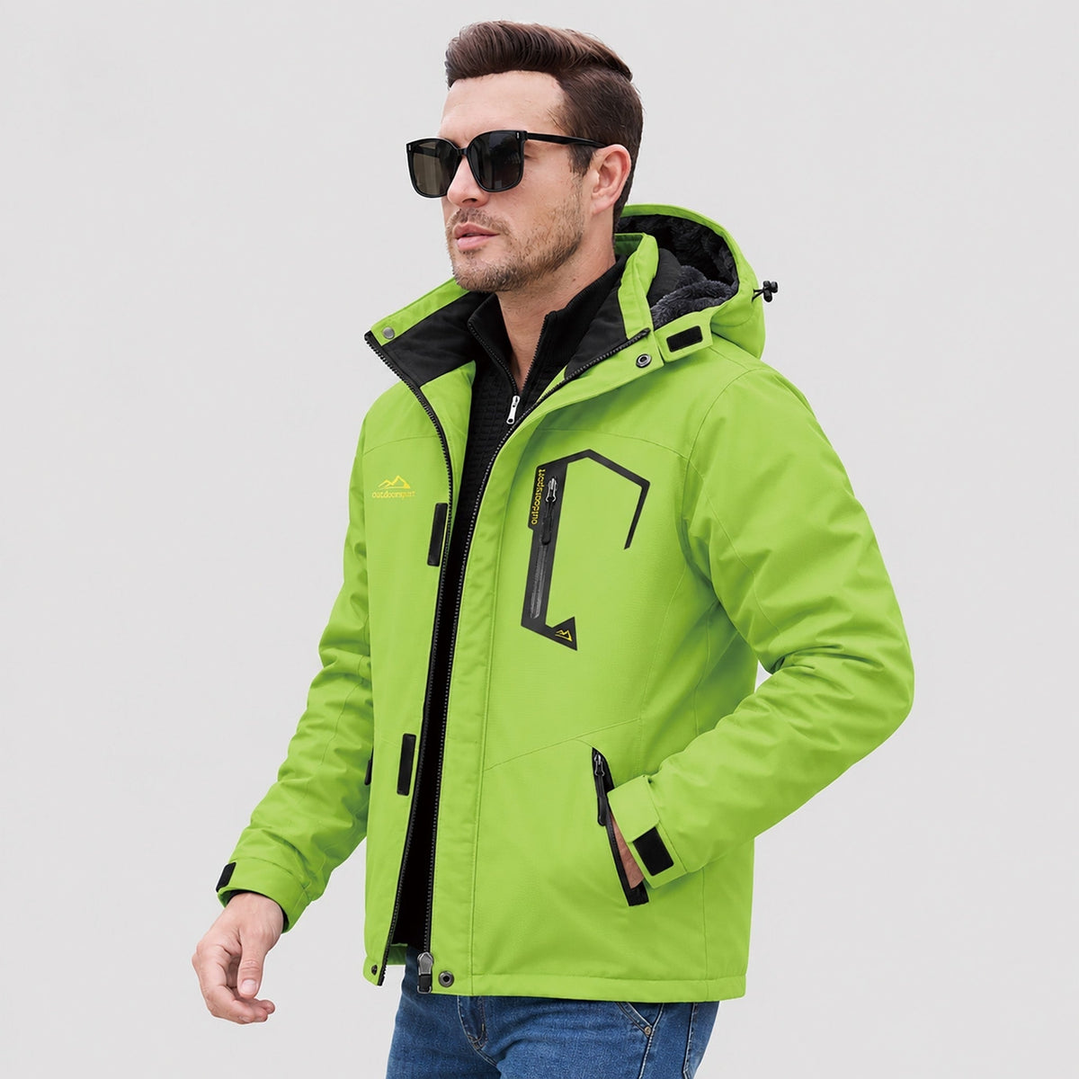 Bright Green MAGCOMSEN Men's Water-Repellent Winter Ski Jacket with Fleece Lining in #Color_Bright Green
