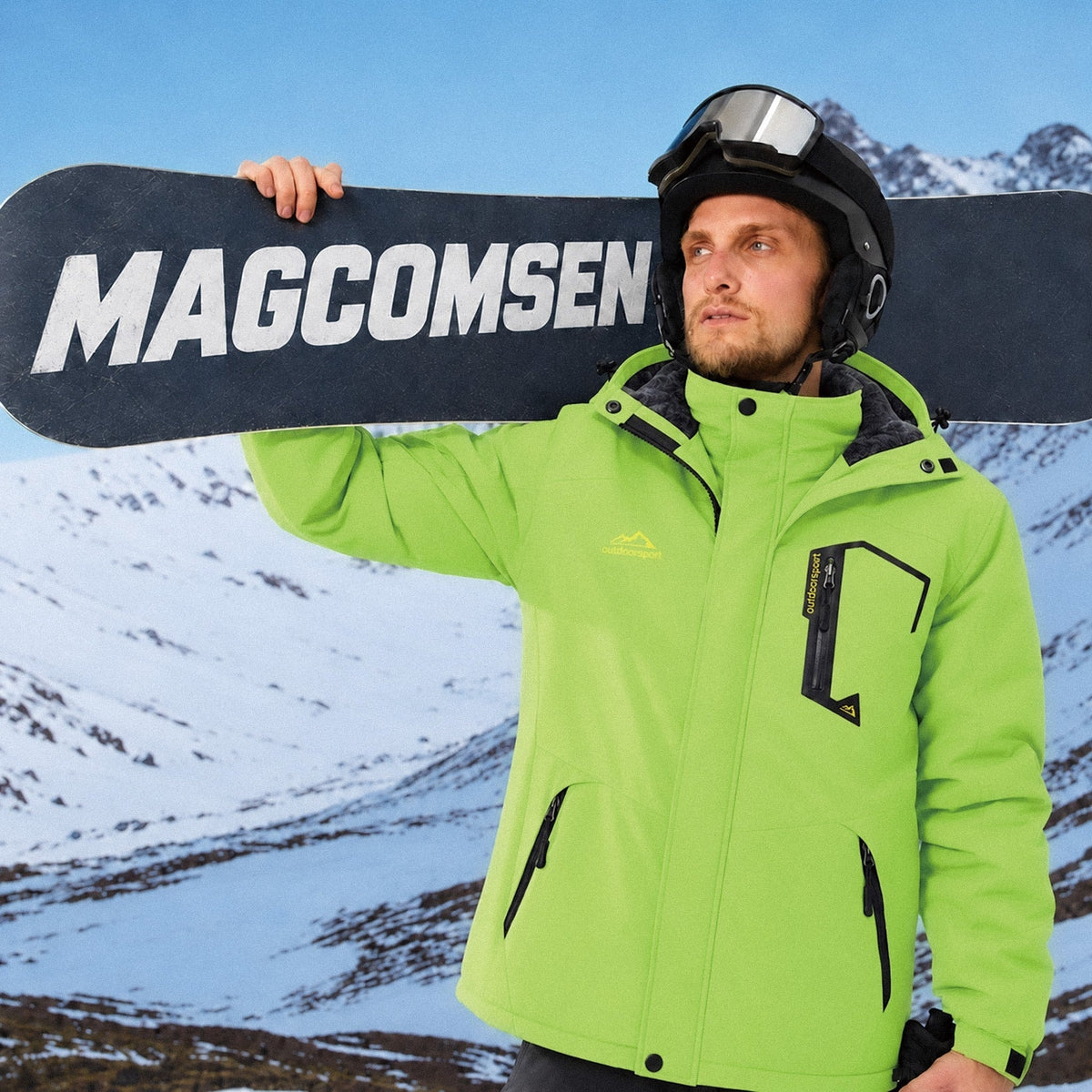 Bright Green MAGCOMSEN Men's Water-Repellent Winter Ski Jacket with Fleece Lining in #Color_Bright Green