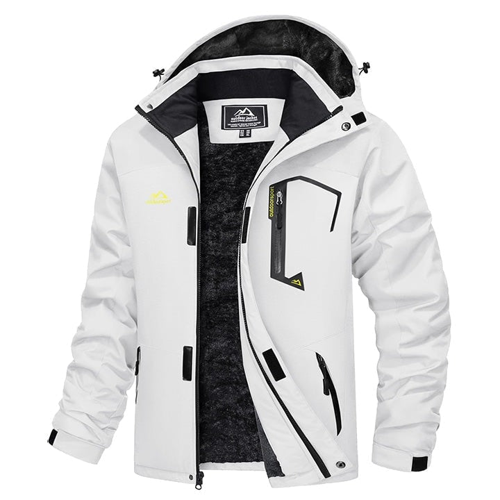 White MAGCOMSEN Men's Water-Repellent Winter Ski Jacket with Fleece Lining in #Color_White
