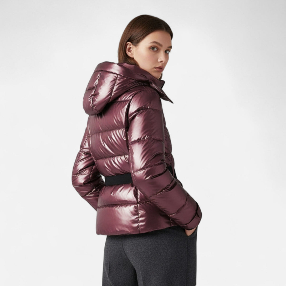 Women's Gloss-Quilt Hooded Ski Jacket