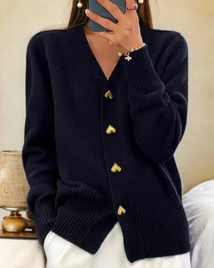 Women’s Knit Cardigan Heart Button Detail Relaxed Fit Layering Piece