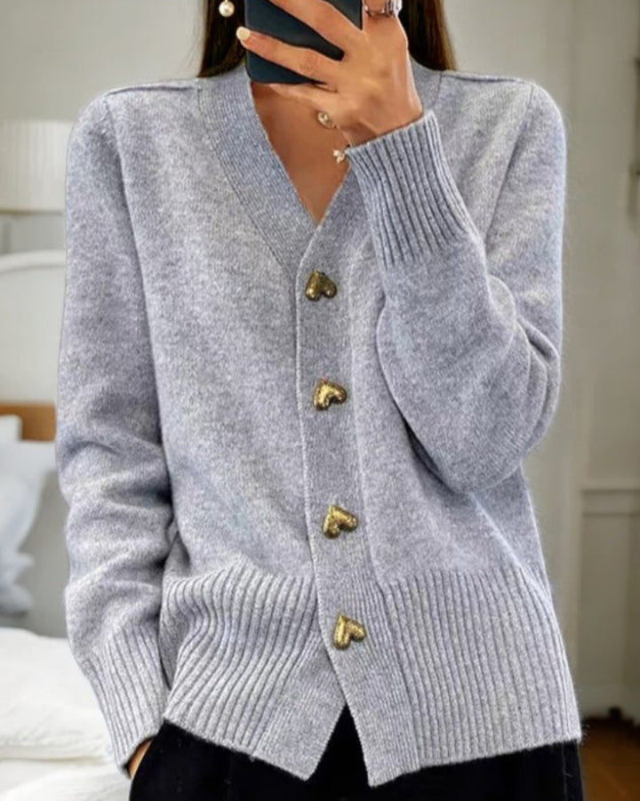 Women’s Knit Cardigan Heart Button Detail Relaxed Fit Layering Piece