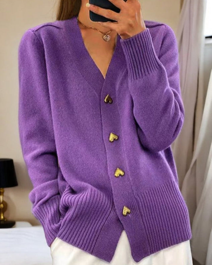 Women’s Knit Cardigan Heart Button Detail Relaxed Fit Layering Piece