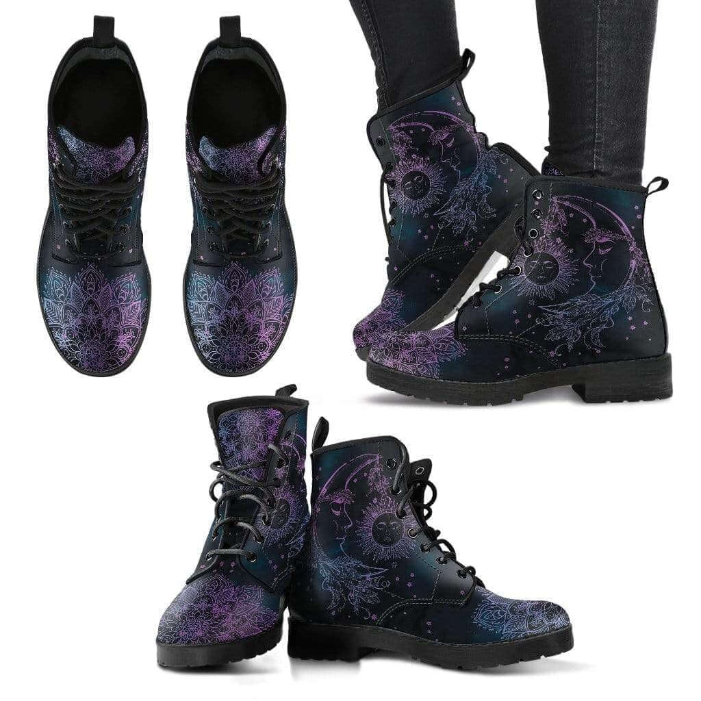 Fiora | Women's Sun and Moon Print Leather Ankle Boots