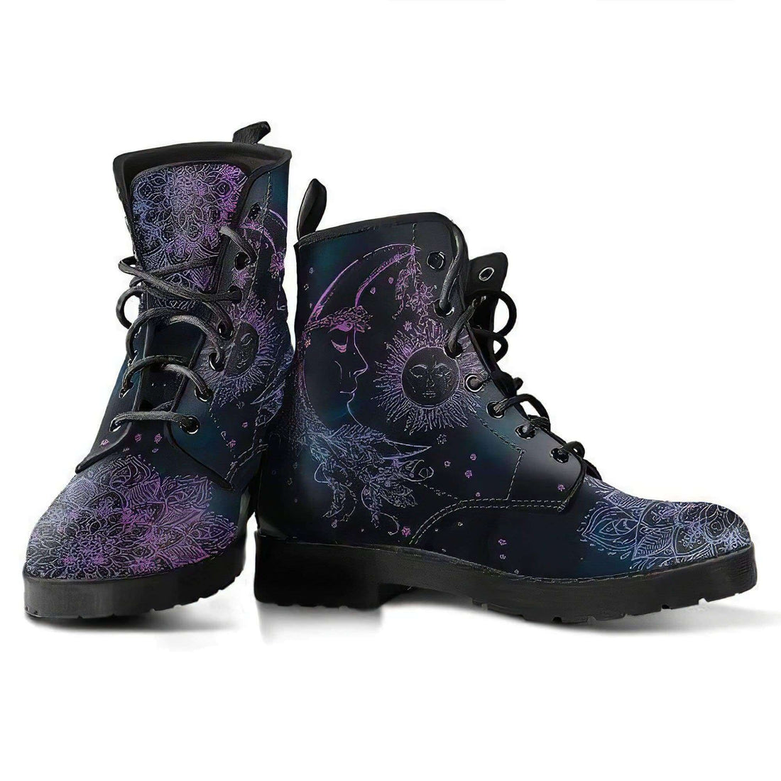 Fiora | Women's Sun and Moon Print Leather Ankle Boots
