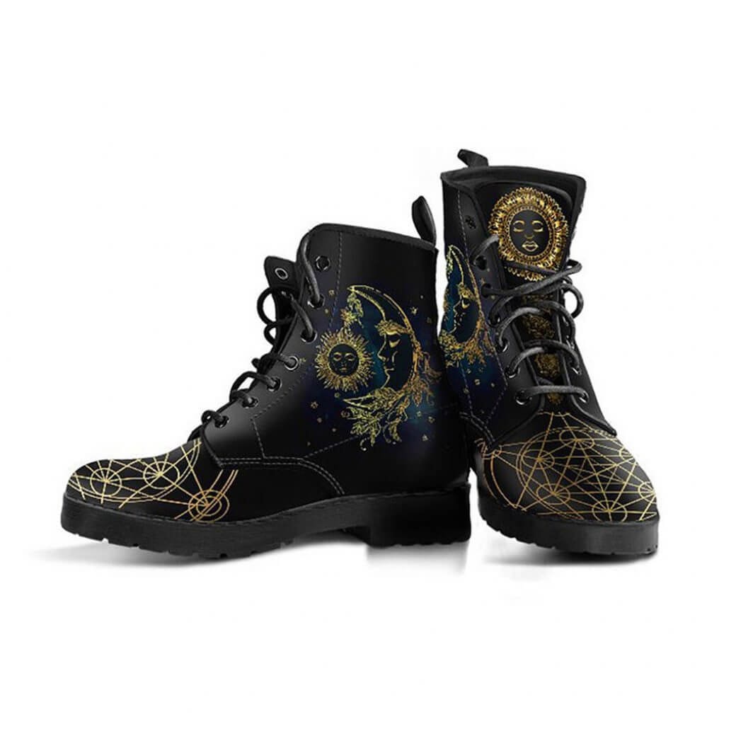Fiora | Women's Sun and Moon Print Leather Ankle Boots