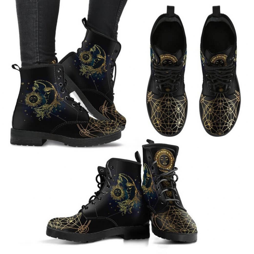 Fiora | Women's Sun and Moon Print Leather Ankle Boots