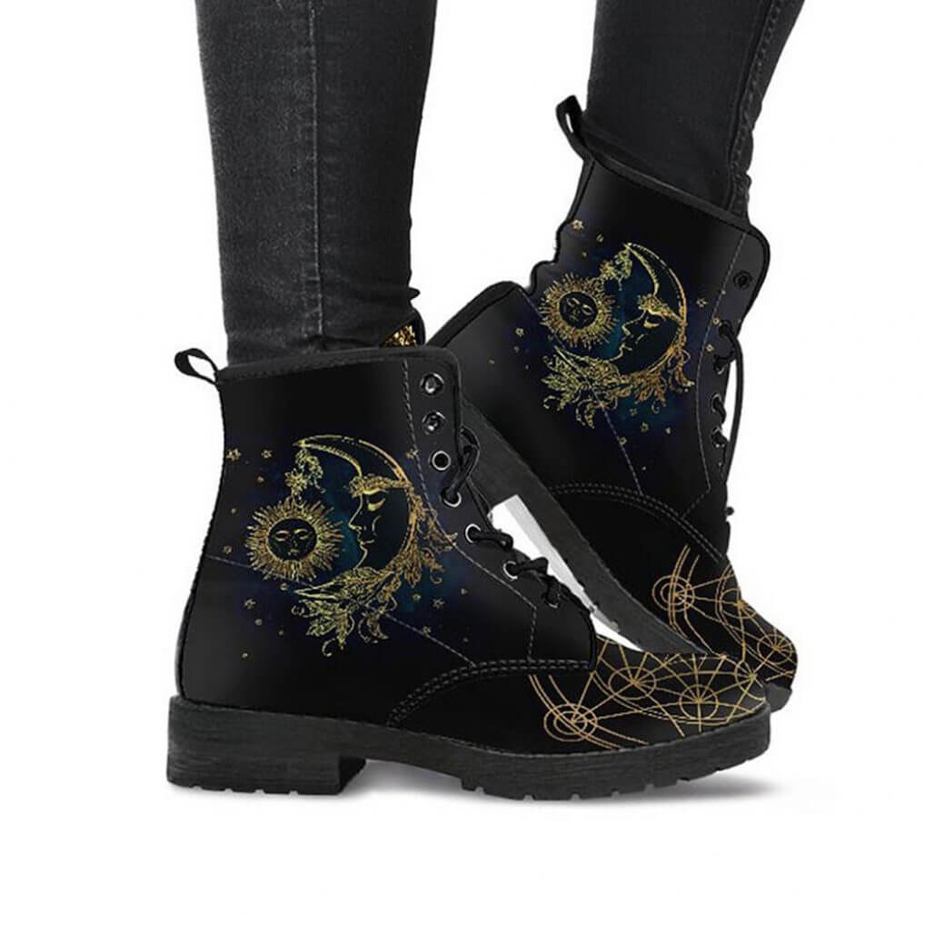 Fiora | Women's Sun and Moon Print Leather Ankle Boots