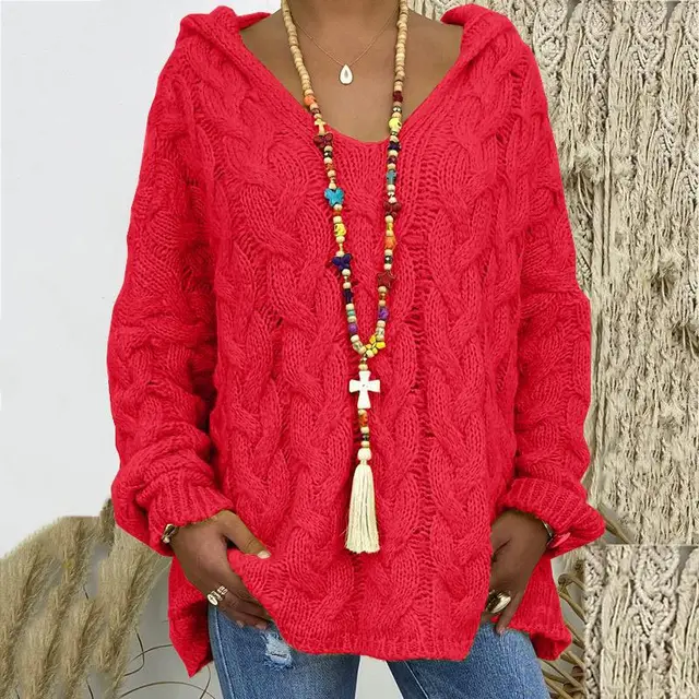 Timeless Cable Knit Sweater for Women - Maelle-Red-S-Nora Luxe