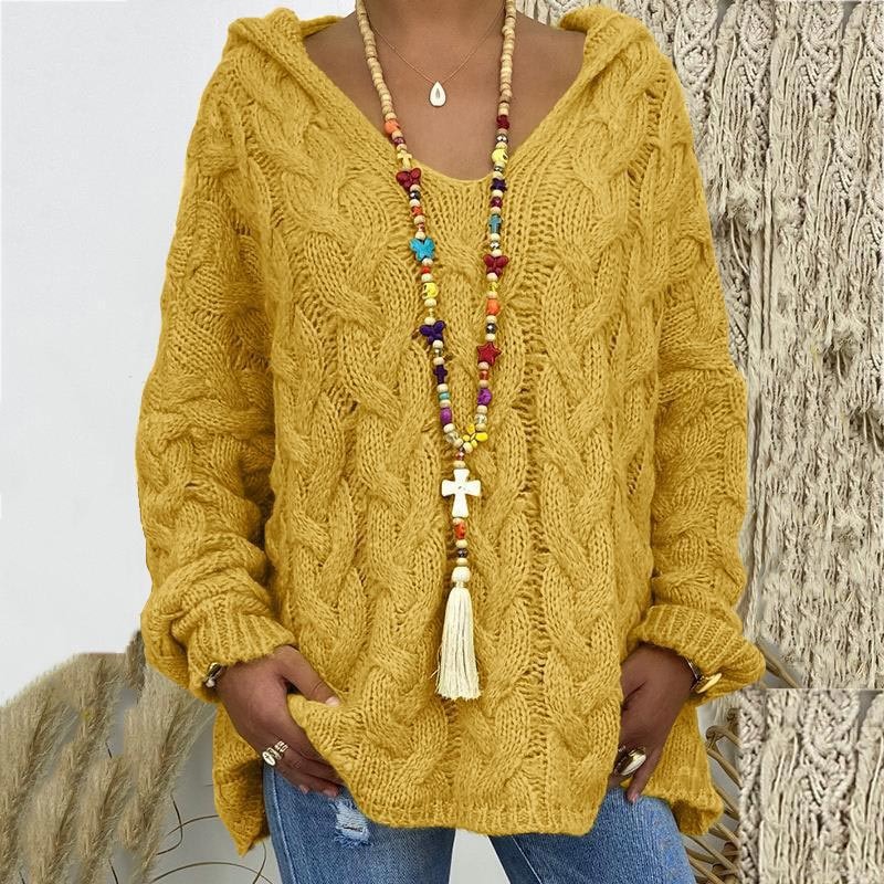 Timeless Cable Knit Sweater for Women - Maelle-Yellow-S-Nora Luxe