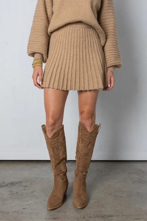 Trendy Pleated Sweater and Skirt Set - Isabella