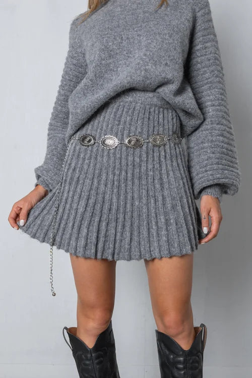 Trendy Pleated Sweater and Skirt Set - Isabella