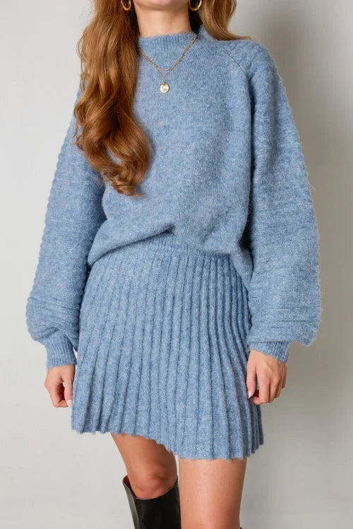 Trendy Pleated Sweater and Skirt Set - Isabella