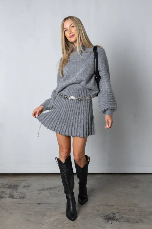 Trendy Pleated Sweater and Skirt Set - Isabella