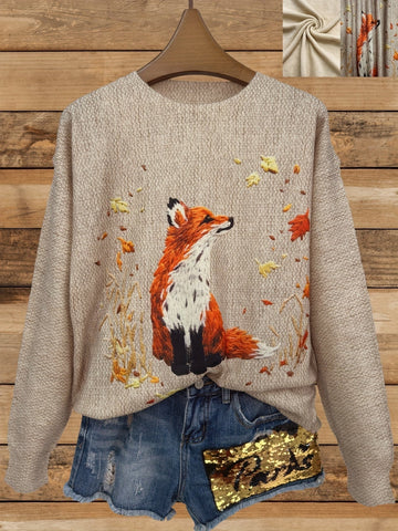 Trendy Sweater with Fox Print - Elisanne-S-Nora Luxe