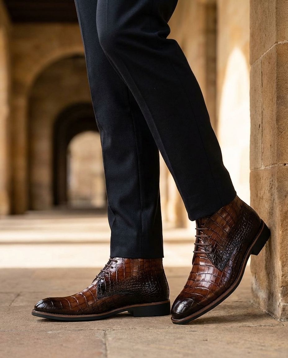 Shane | Men's Crocodile Print Leather Chukka Boots