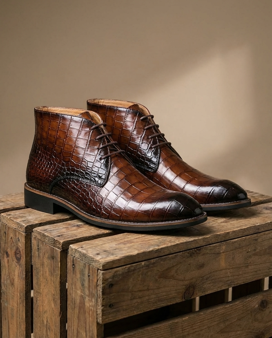 Shane | Men's Crocodile Print Leather Chukka Boots