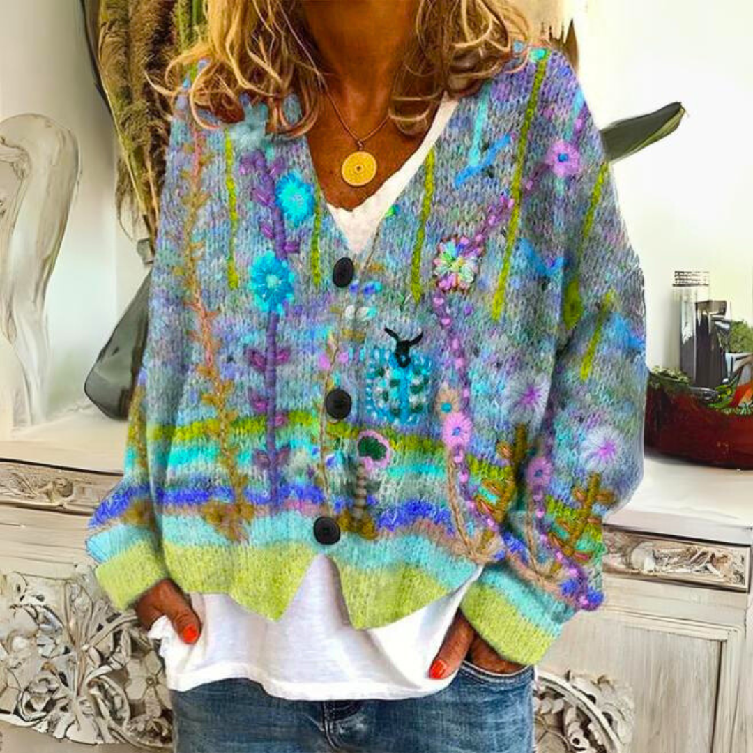 Warm Ladies Cardigan with Print – Liv-Green-S-The Livary