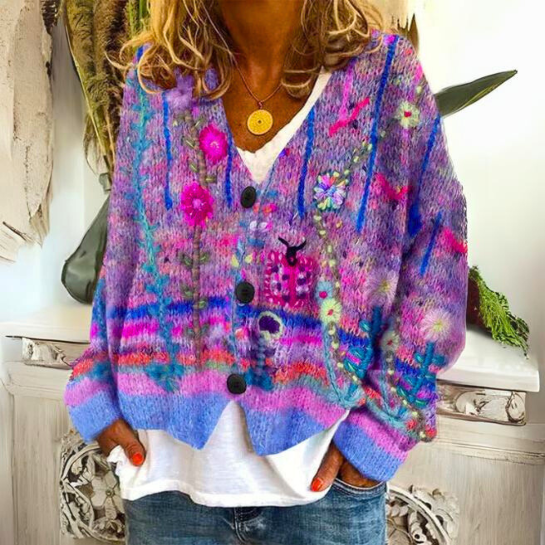 Warm Ladies Cardigan with Print – Liv-Purple-S-The Livary