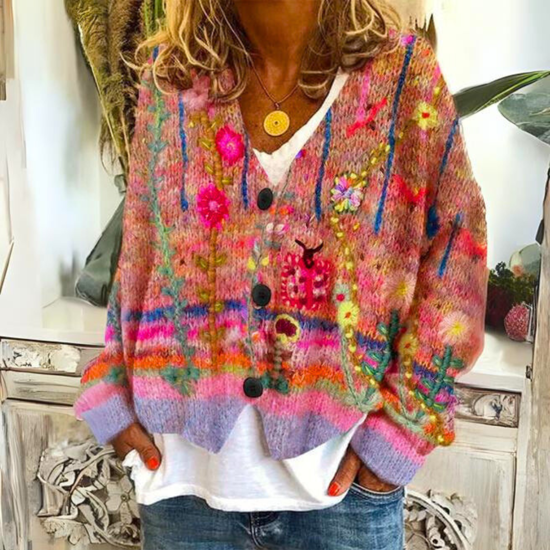 Warm Ladies Cardigan with Print – Liv-Purple-S-The Livary