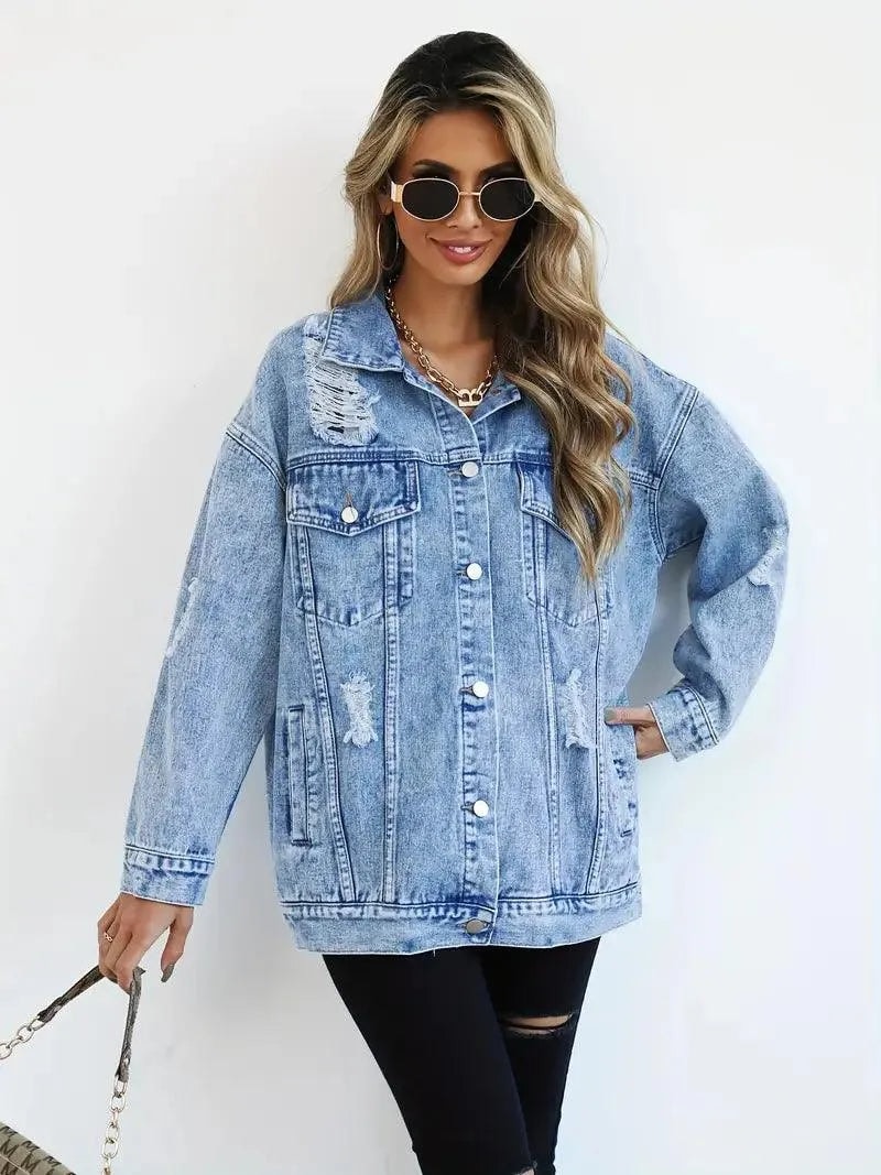 Waterproof & Lined Oversized Women's Denim Jacket with Hood – Talia-Blue-S-Nora Luxe