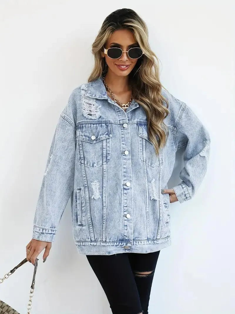Waterproof & Lined Oversized Women's Denim Jacket with Hood – Talia-Blue-S-Nora Luxe
