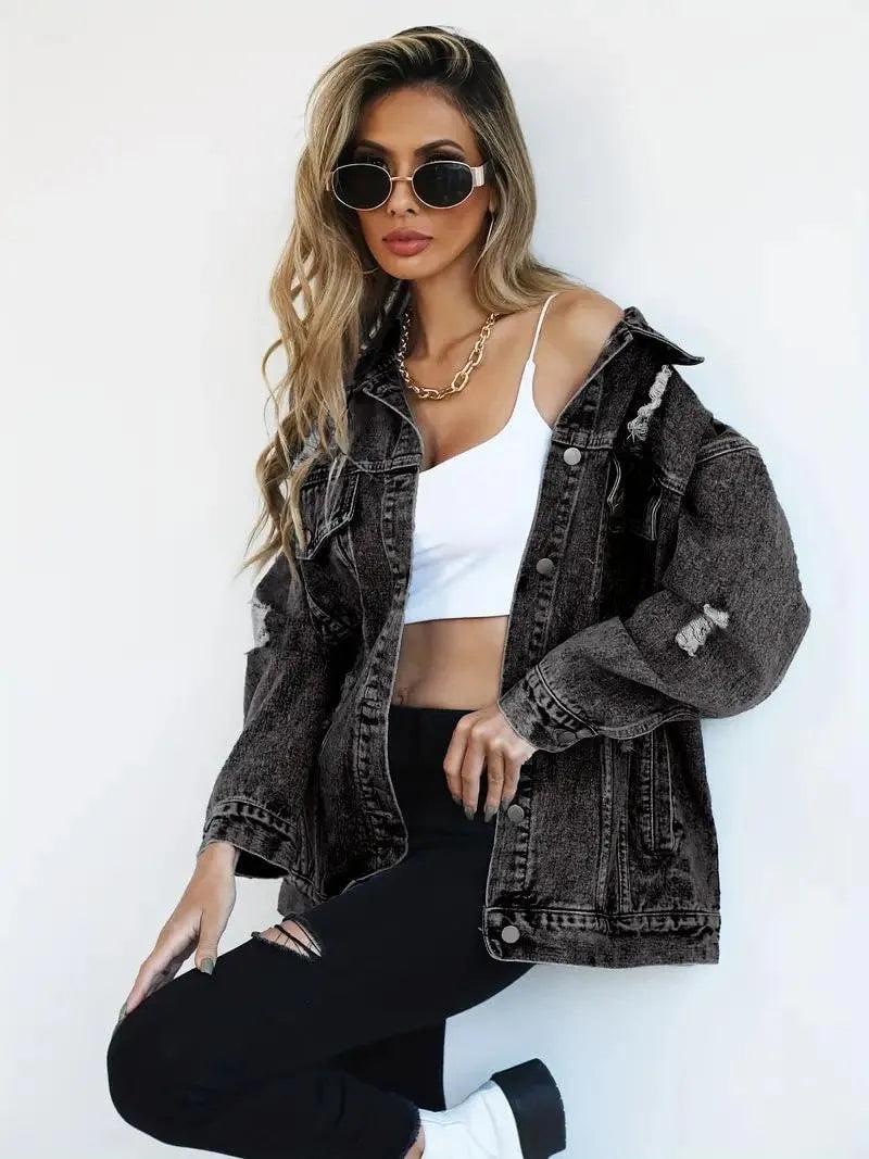 Waterproof & Lined Oversized Women's Denim Jacket with Hood – Talia-Blue-S-Nora Luxe