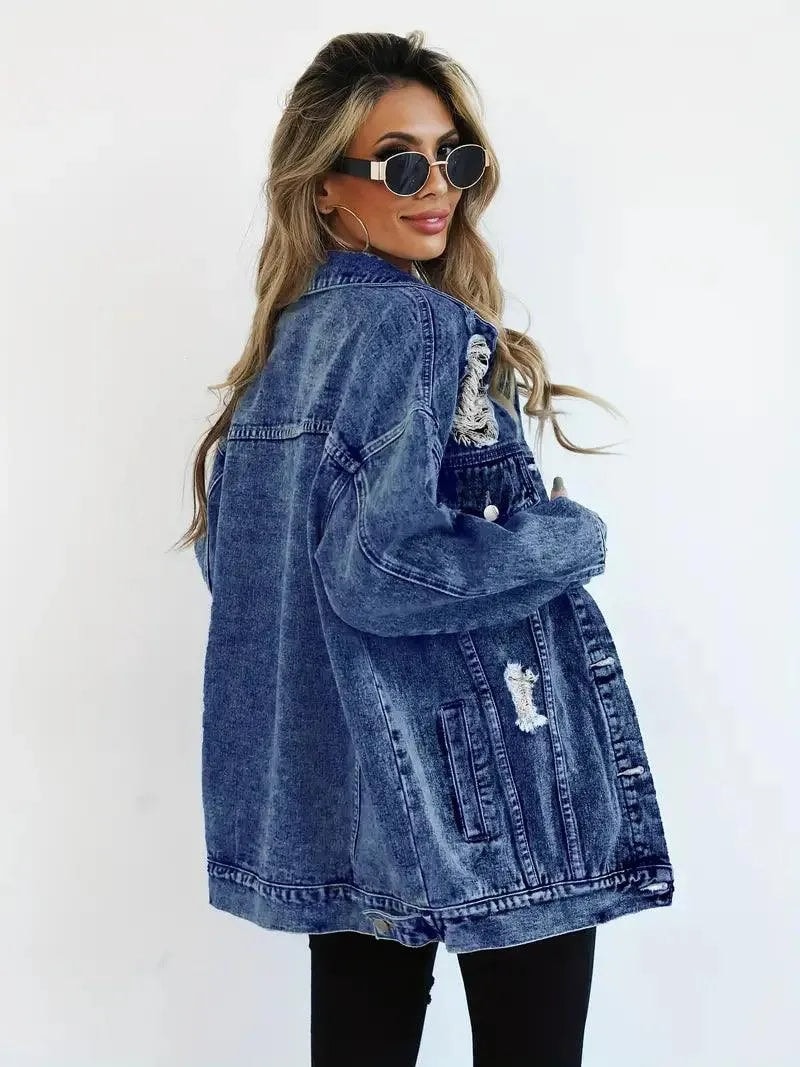 Waterproof & Lined Oversized Women's Denim Jacket with Hood – Talia-Blue-S-Nora Luxe